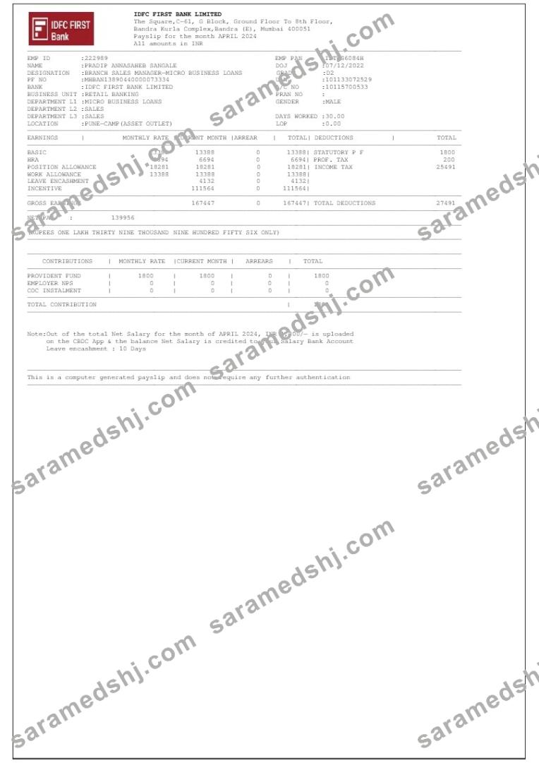 IDFC First Bank LTD payslip template in Word and PDF formats.pdf, 1